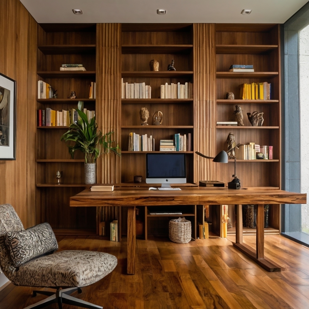 Leonardo_Kino_XL_A_sleek_floortoceiling_zebra_wood_bookshelf_w_1 Bookshelf - Image 1