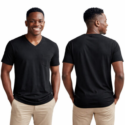 Men’s black V-Neck T-Shirt with Chest Pocket
