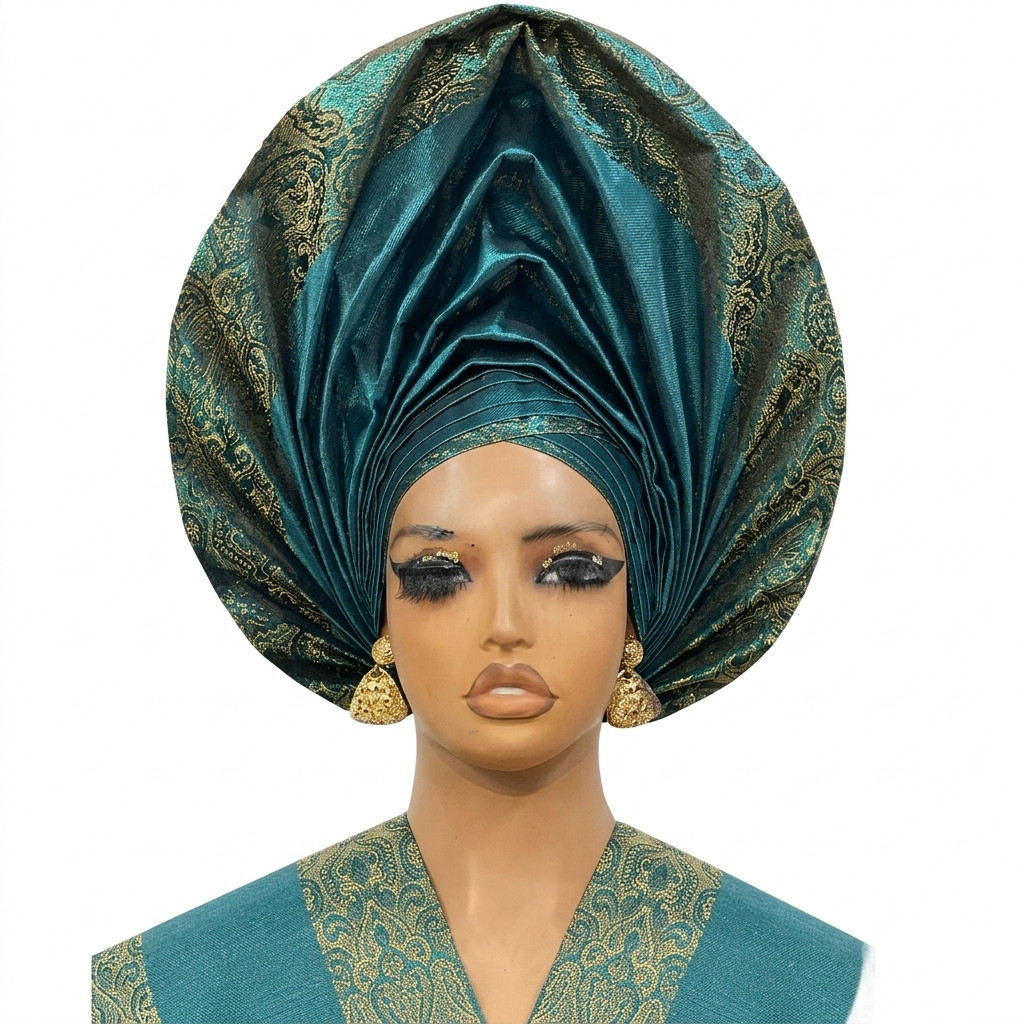 Asha Jacob Gele, Comes With Shoulder Ipele, M… Hayes Gele Featuring Centre Ace And Fan Out Edges Asha Jacob Yunik Gele with Shoulder Ipele | Luxury M. Hayes Owambe Gele