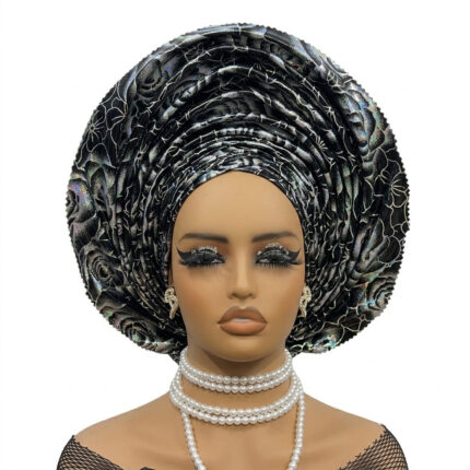 Asika Metallic Gele | Luxury Metallic Leather Gele for Owambe & Yoruba Weddings