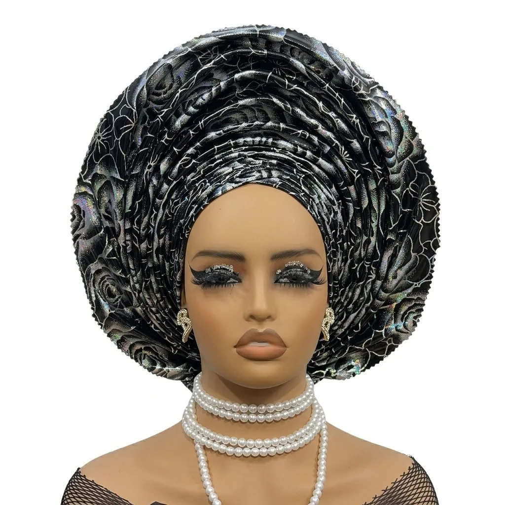 Asika Metallic Gele | Luxury Metallic Leather Gele for Owambe & Yoruba Weddings