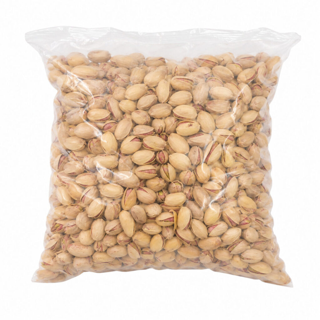 Premium Pistachio Nuts in a sealed package, rich in protein, healthy fats, fibre, antioxidants, and essential nutrients.
