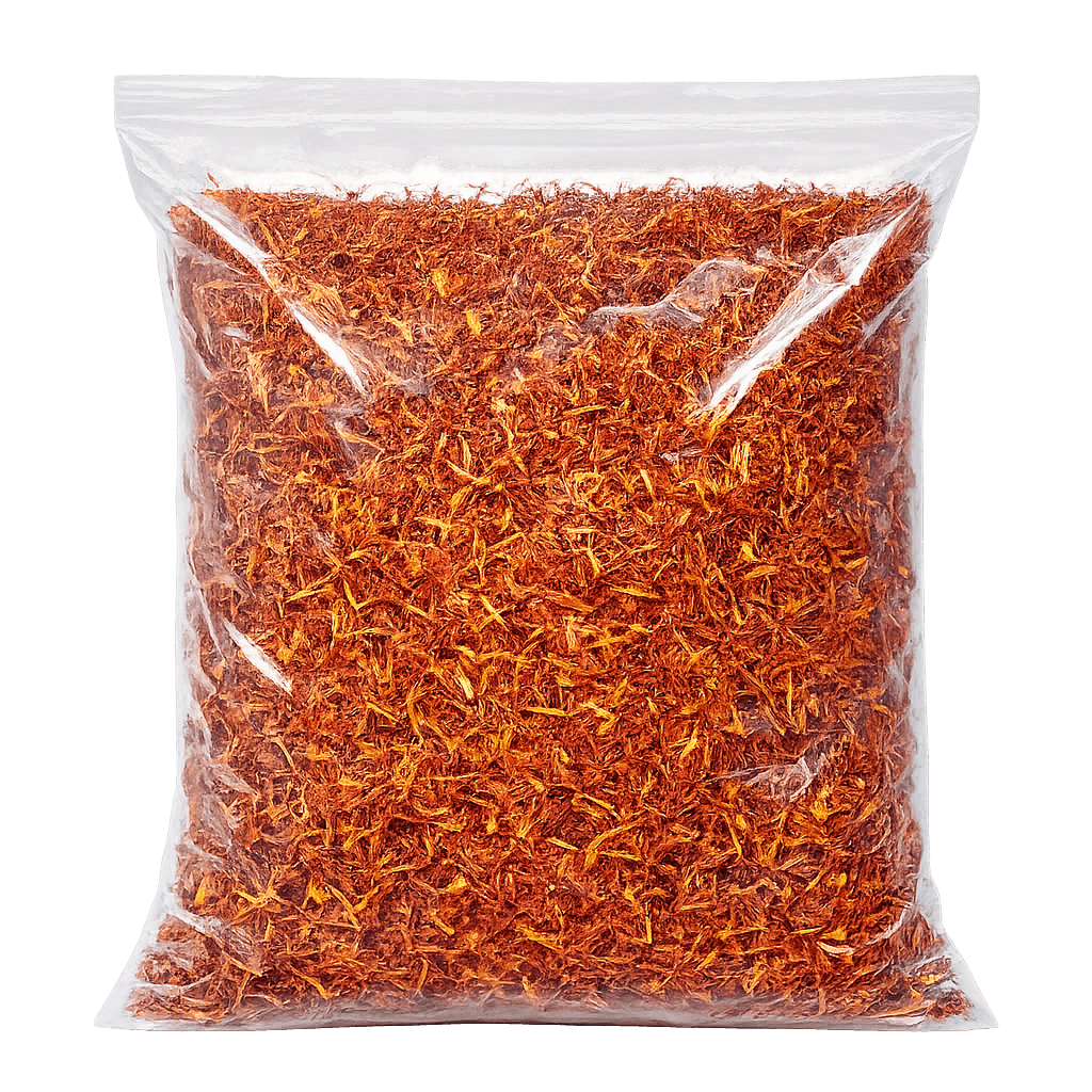 Premium Saffron Threads in sealed packaging, a natural gourmet spice rich in antioxidants for cooking, herbal tea, and wellness.