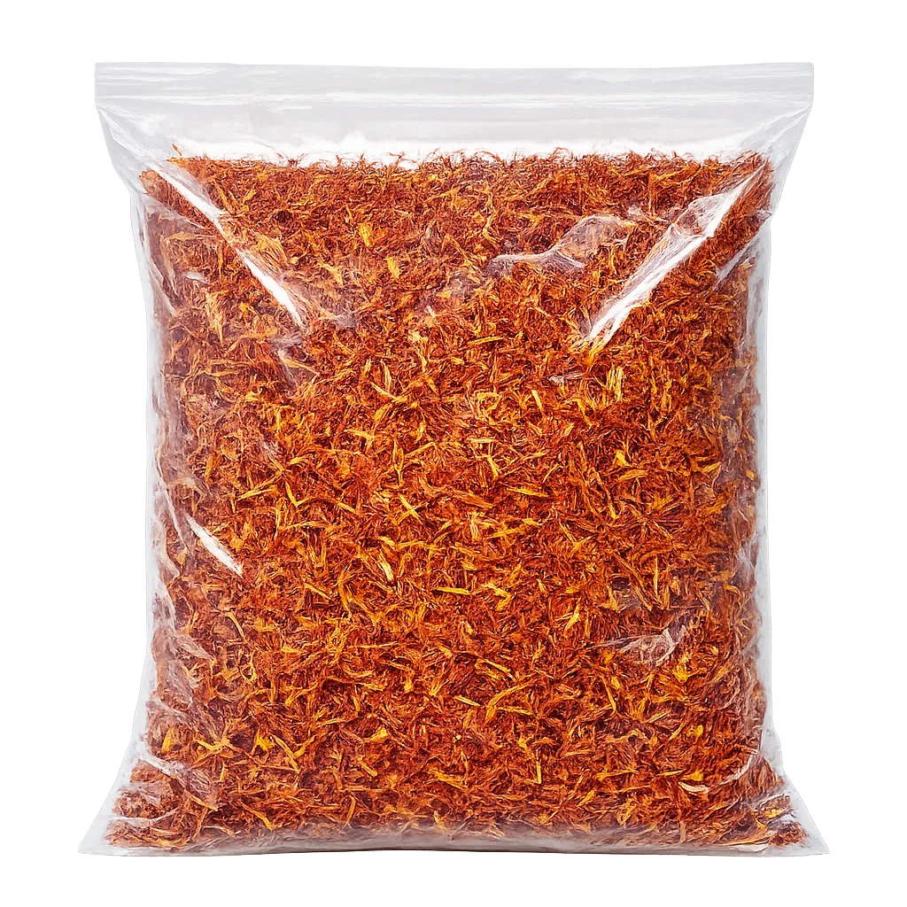 Premium Saffron Threads in sealed packaging, a natural gourmet spice rich in antioxidants for cooking, herbal tea, and wellness.