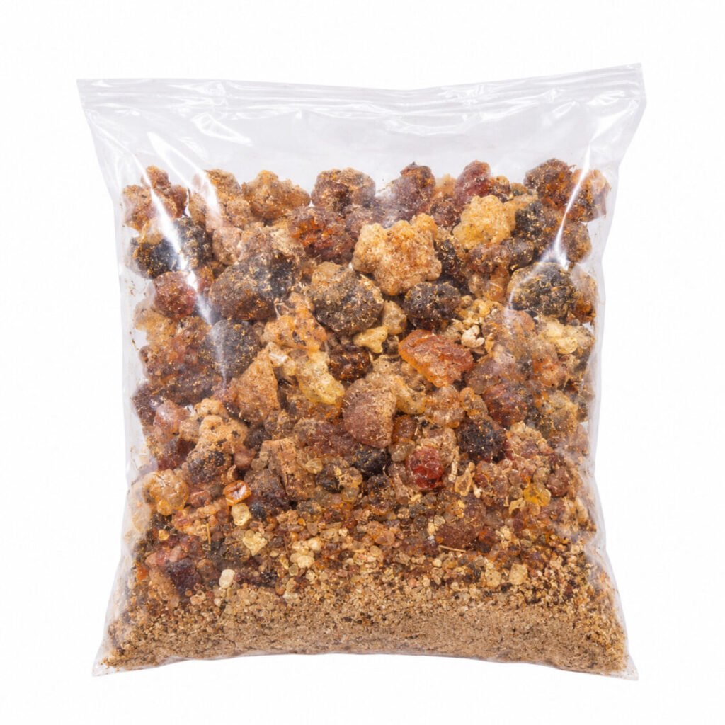 Premium Gum Arabic (Acacia Gum) packaged for sale, a natural plant-based ingredient rich in soluble dietary fibre.