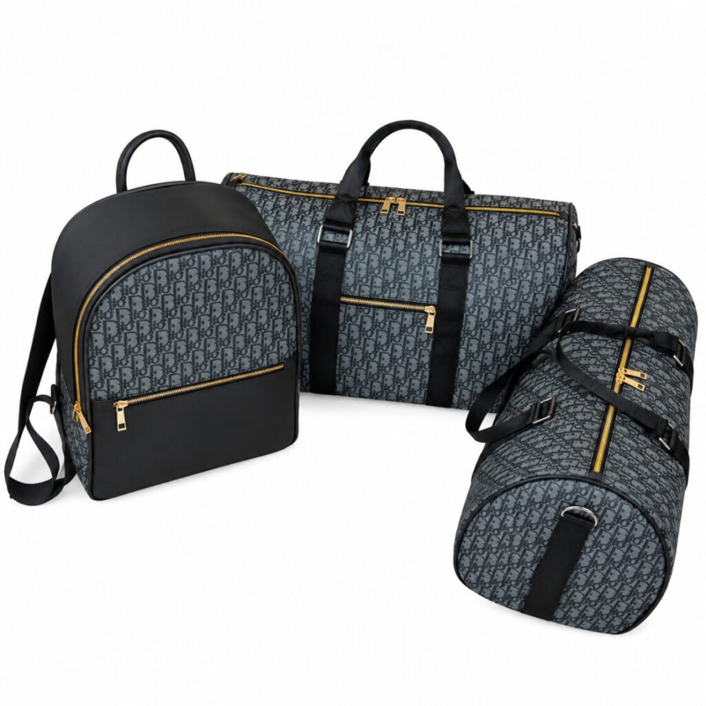 3 piece travel bag set with backpack, duffel and barrel b