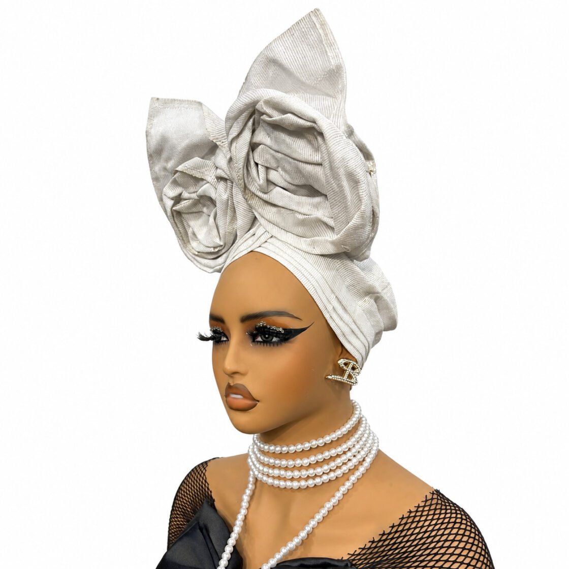 Abida Mini Gele made with Supernet Asooke pleated with top roses to give that simple class