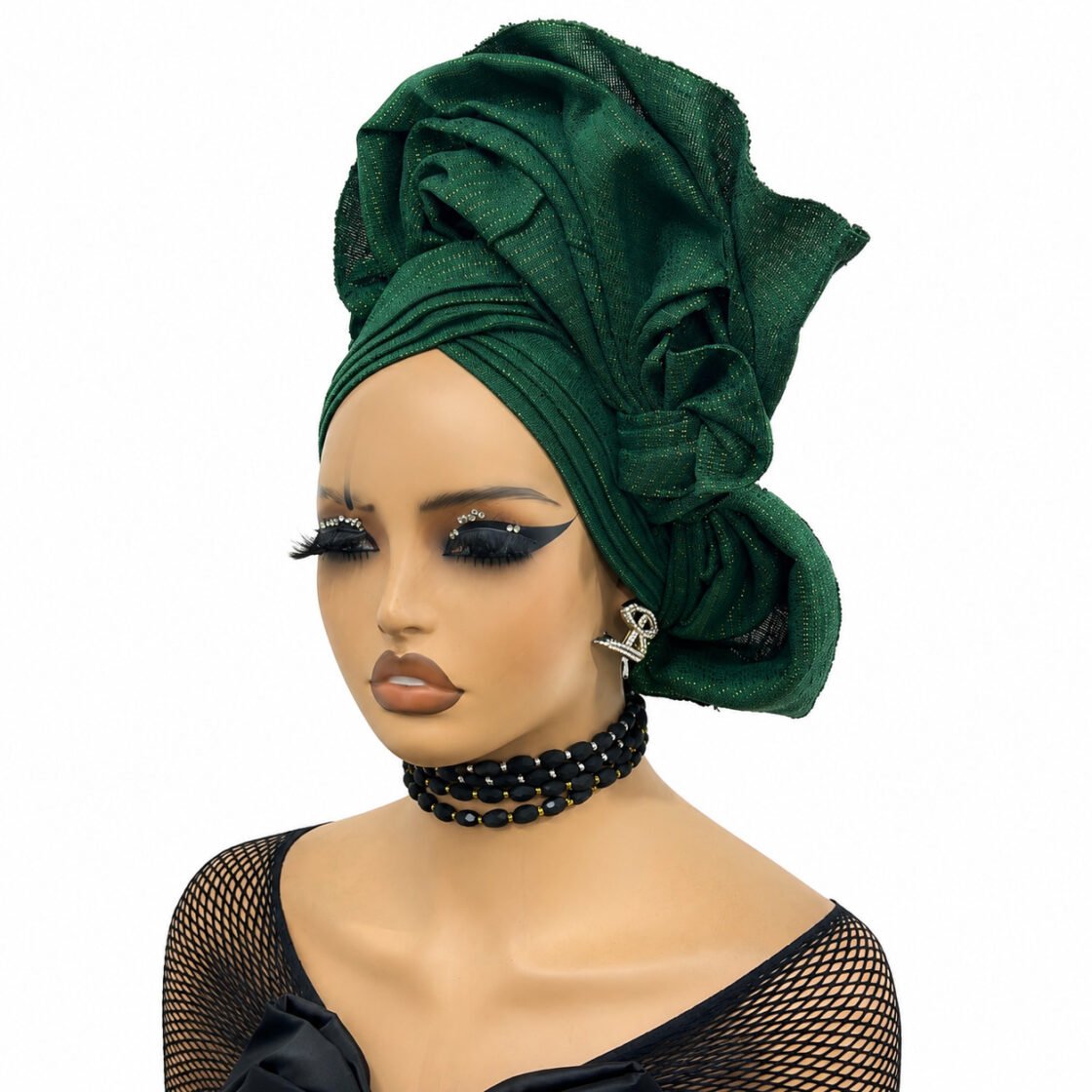 Amanda Mini Gele made with Supernet Asooke feated with intersecting fan to side bows detailing