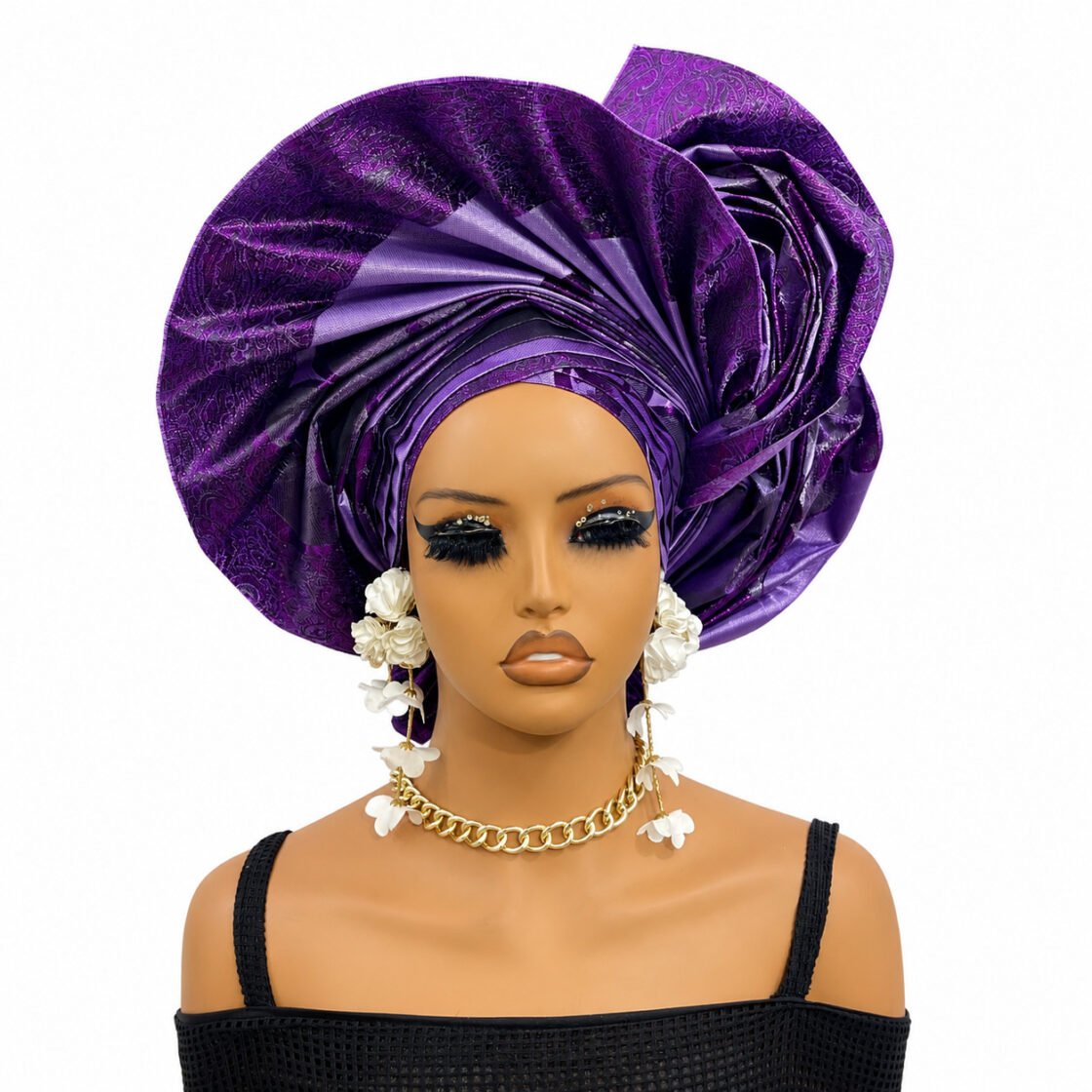 Asa Gele Made with lush Jacob or Hayes gele with triple sided back fan for that grand entrance