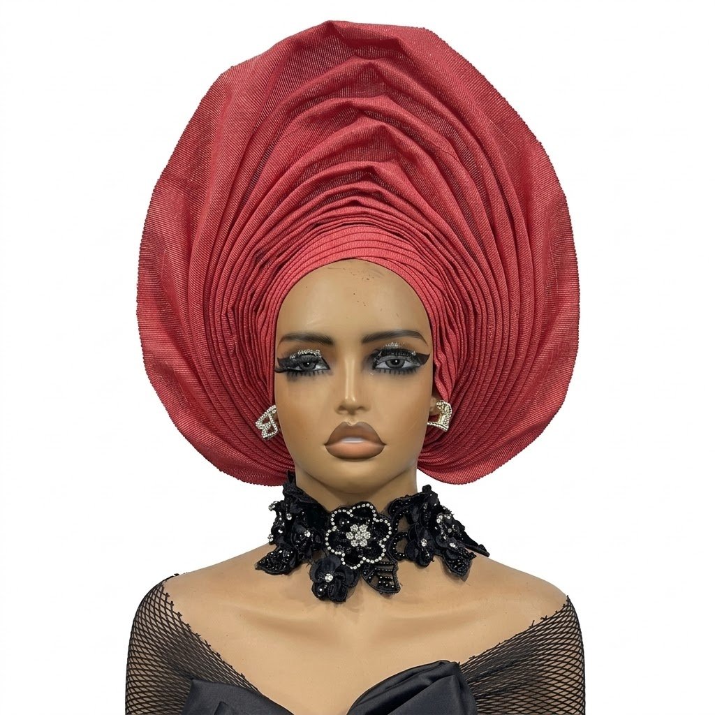 Asana Gele comes with shoulder ipele Made cotton asooke featuring Centre ace and fan out edges